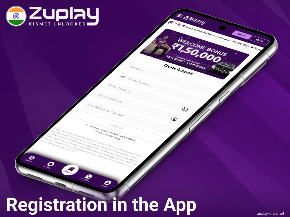 Create an account in Zuplay India app