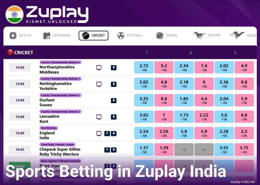 Sports disciplines for Indian bettors Zuplay