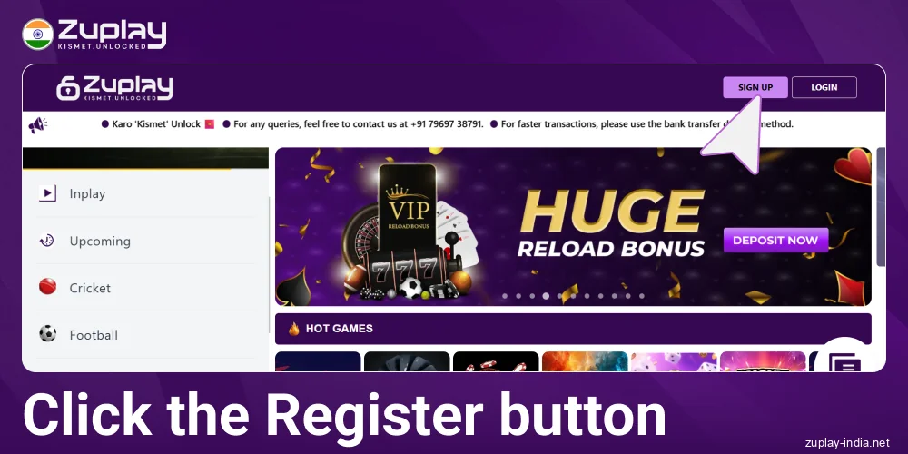 Press the registration button in Zuplay in